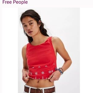 Free People Red Floral Crop Top